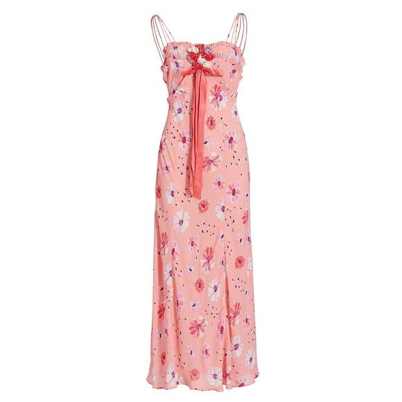 Loveshackfancy 'Ridley' Pink Velvet Flower Detail Floral Slip